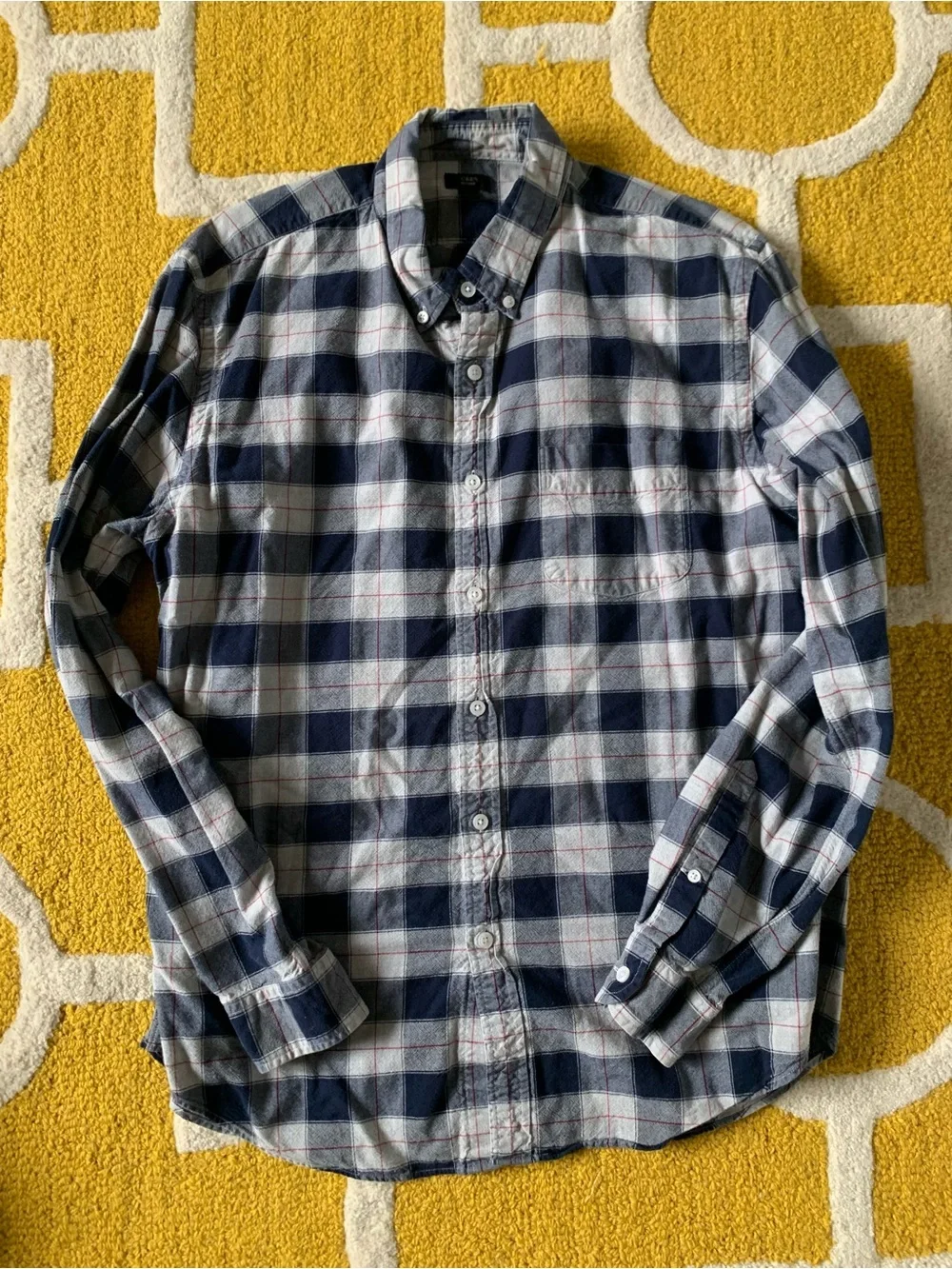 J. Crew Navy and Gray Plaid Button-Down Shirt